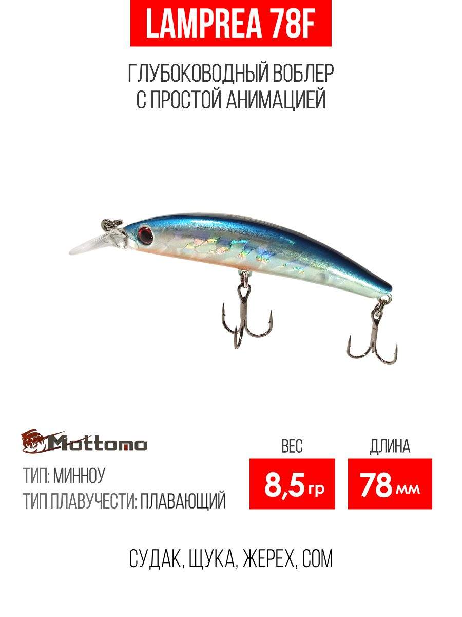 

Воблер Mottomo Lamprea 78F 8,5g Silver Minnow, Разноцветный, Lamprea