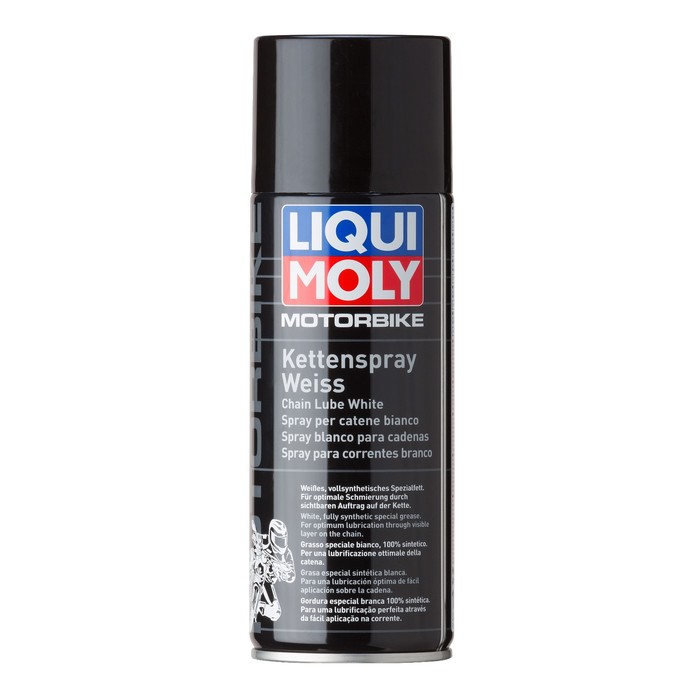 

Белая цепная смазка для мотоциклов LiquiMoly Motorbike Kettenspray weiss , 0,4 л (1591)