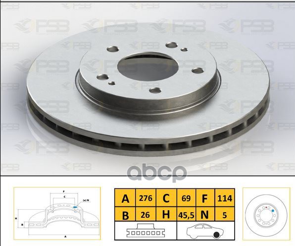 Диск тормозной перед DODGE Caliber 06-, MITSUBISHI Lancer VIII 08-, Lancer VIII 08-, Space