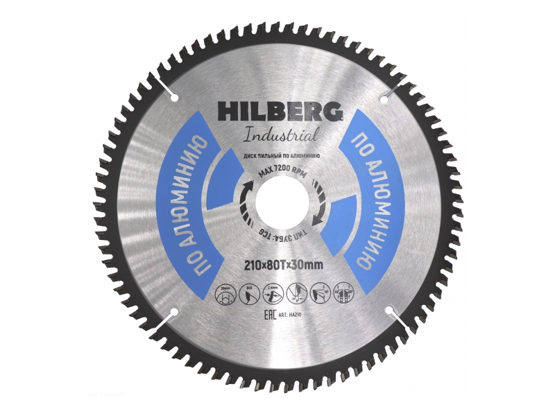 Диск Trio Diamond Hilberg Industrial HA210 пильный по алюминию 210x30mm 80 зубьев диск пильный тундра по дереву стандартный рез 250 х 32 22 20 16 мм 36 зубьев