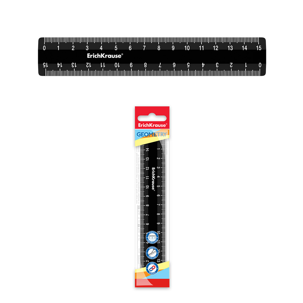 Линейка пластиковая ErichKrause Classic, 15см, черный (в пакете по 20 шт)