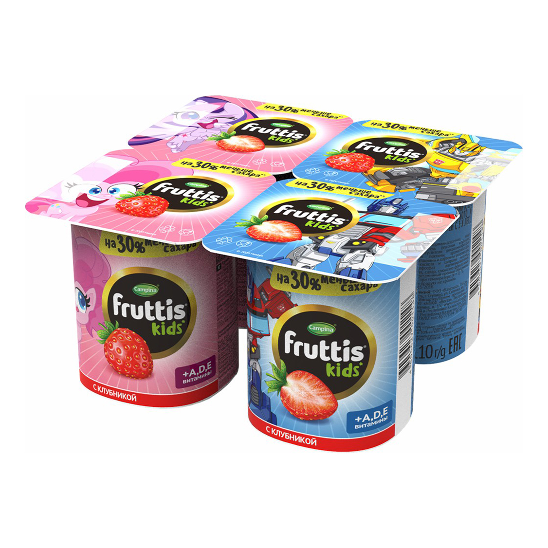

Йогуртный продукт для детей Fruttis с витаминами A,D,E пастеризованный БЗМЖ 110 г