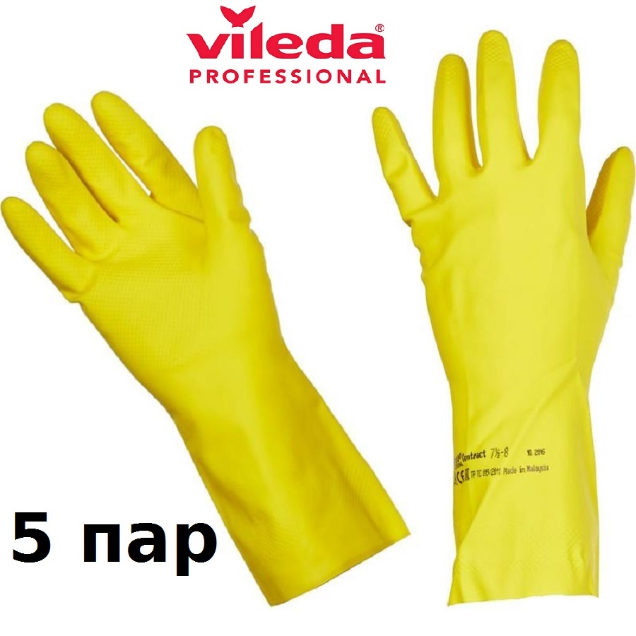 Латексные перчатки Vileda Contract Professional желтый размер L, 5 пар