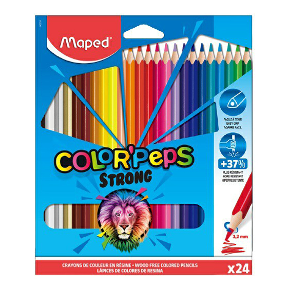 

Карандаши цветные Maped Color Peps Strong трехгранные 24 шт, Голубой;желтый;зеленый;коричневый;красный;оранжевый;фиолетовый;черный;синий;серый;розовый