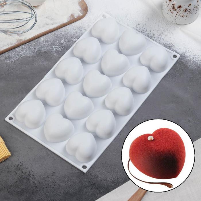 

Форма для муссовых десертов и выпечки Доляна Сердца 29,8×17,3×2,5 см 15 ячеек 5×4,6×2,5 см
