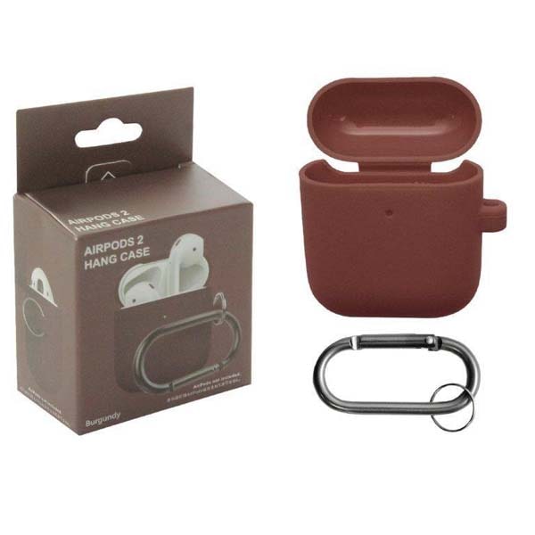 фото Чехол для airpods 1/2 hang silicon case с карабином burgundy nobrand