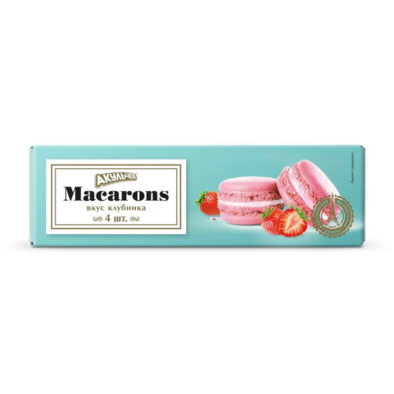 

Пирожное Акульчев Макарон клубника 48 г