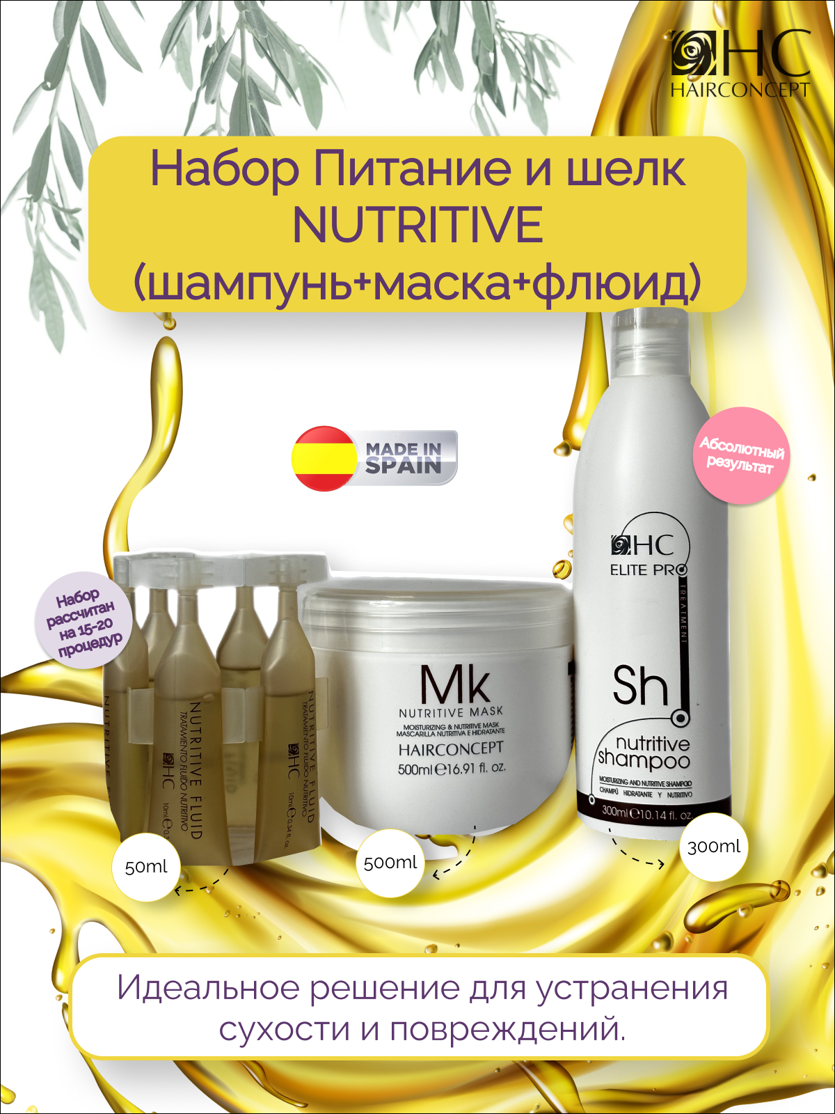 Набор HairConcept для волос питание и шелк Nutritive 850 мл 3шт