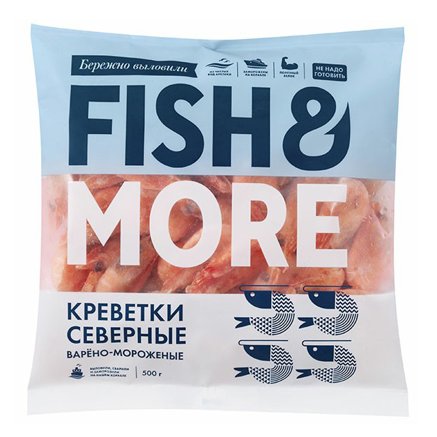 

Креветки Fish&More Северные неочищенные 180+ варено-мороженые 500 г