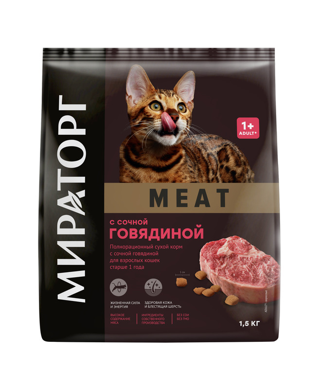 Сухой корм для кошек Мираторг MEAT с сочной говядиной 1.5 кг WINNER MEAT