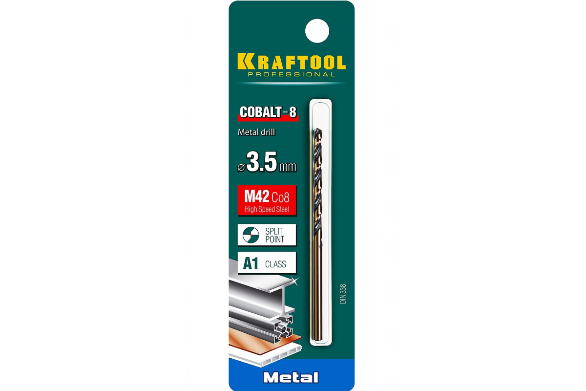 фото Сверло по металлу kraftool cobalt 3.5 х70мм, hss-co(8%) , сталь м42(s2-10-1-8)