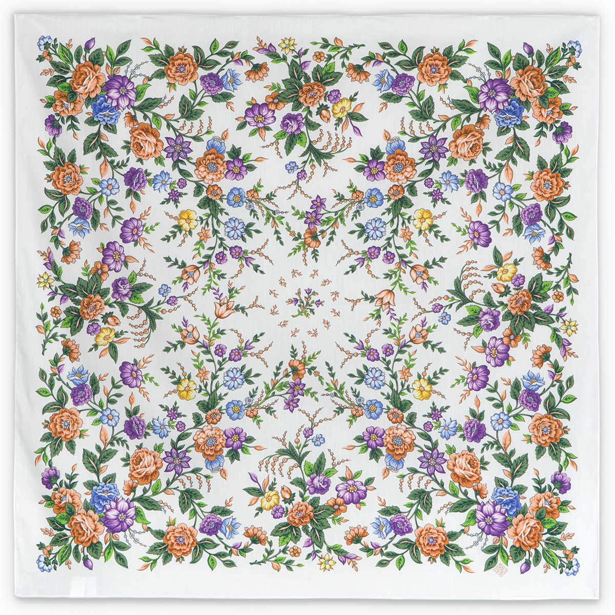 Платок женский Павловопосадский платок 1748 фиолетовый/зеленый/бежевый, 80х80 см