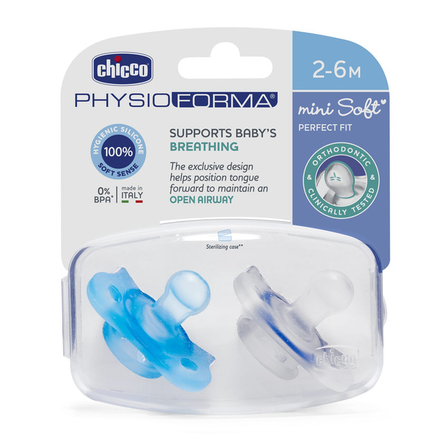 Пустышка Physio Soft Mini,2шт.,2-6 мес., силикон,голубая пустышка chicco physio soft 16 36мес силикон голубая