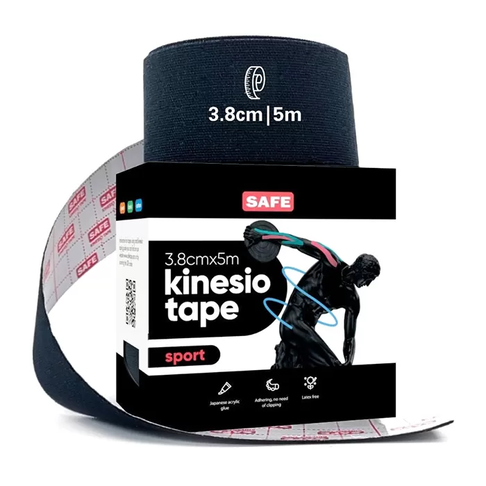 фото Кинезио тейп для тела safespot kinesiology body tape sport (3,8см*5м), чёрный