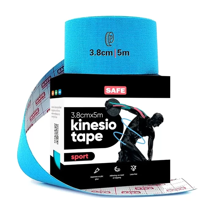 фото Кинезио тейп для тела safespot kinesiology body tape sport (3,8см*5м), голубой