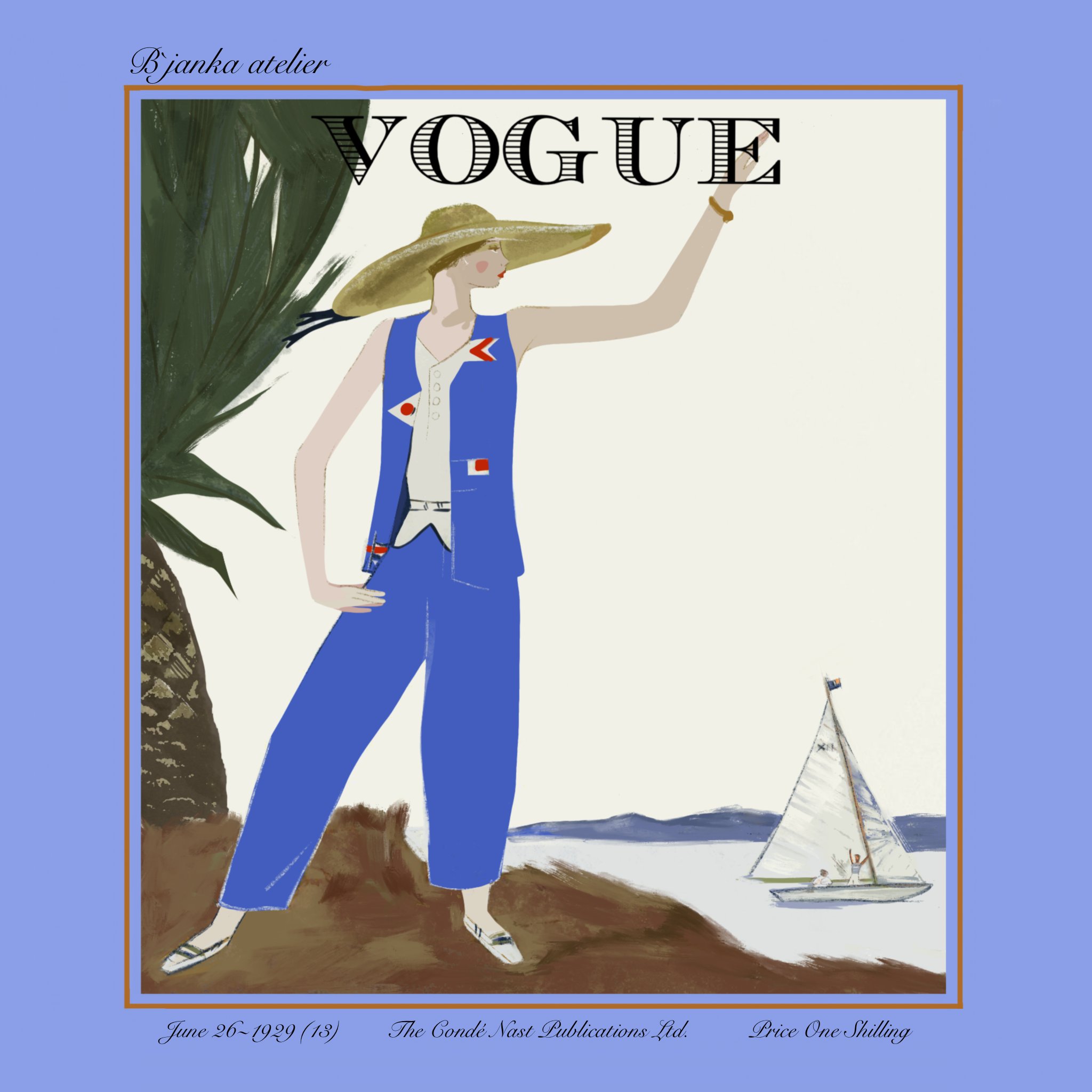 Платок женский Bjanka silk Vogue сине-белый, 50х50 см