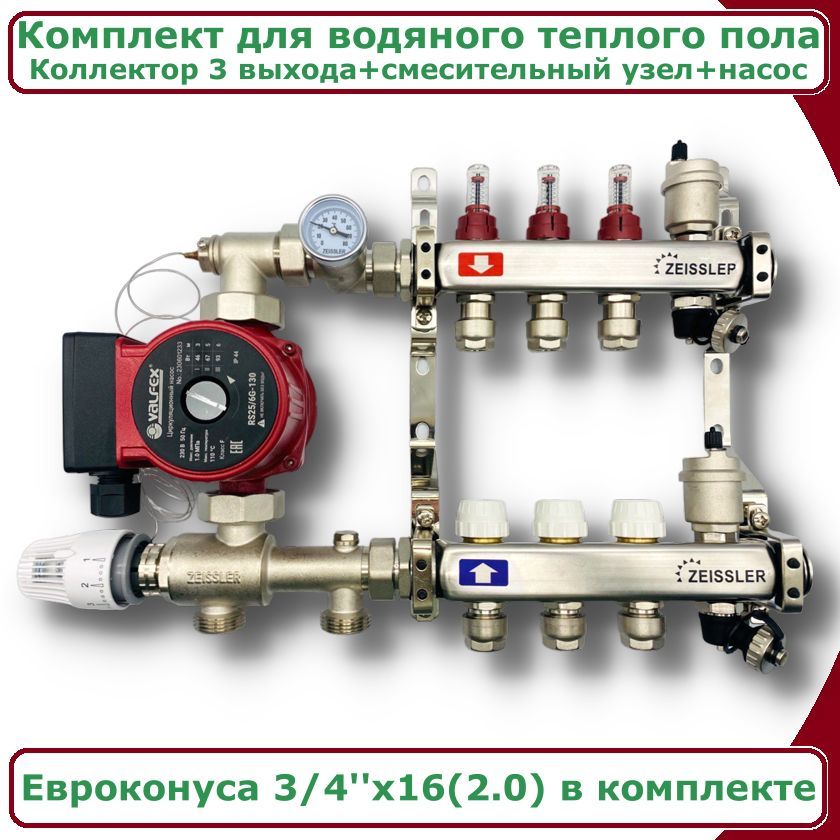 Комплект для водяного теплого пола до 50квм 3 вых ZEISSLER COMBI-AM-ZMG-ZCS0603s 16250₽