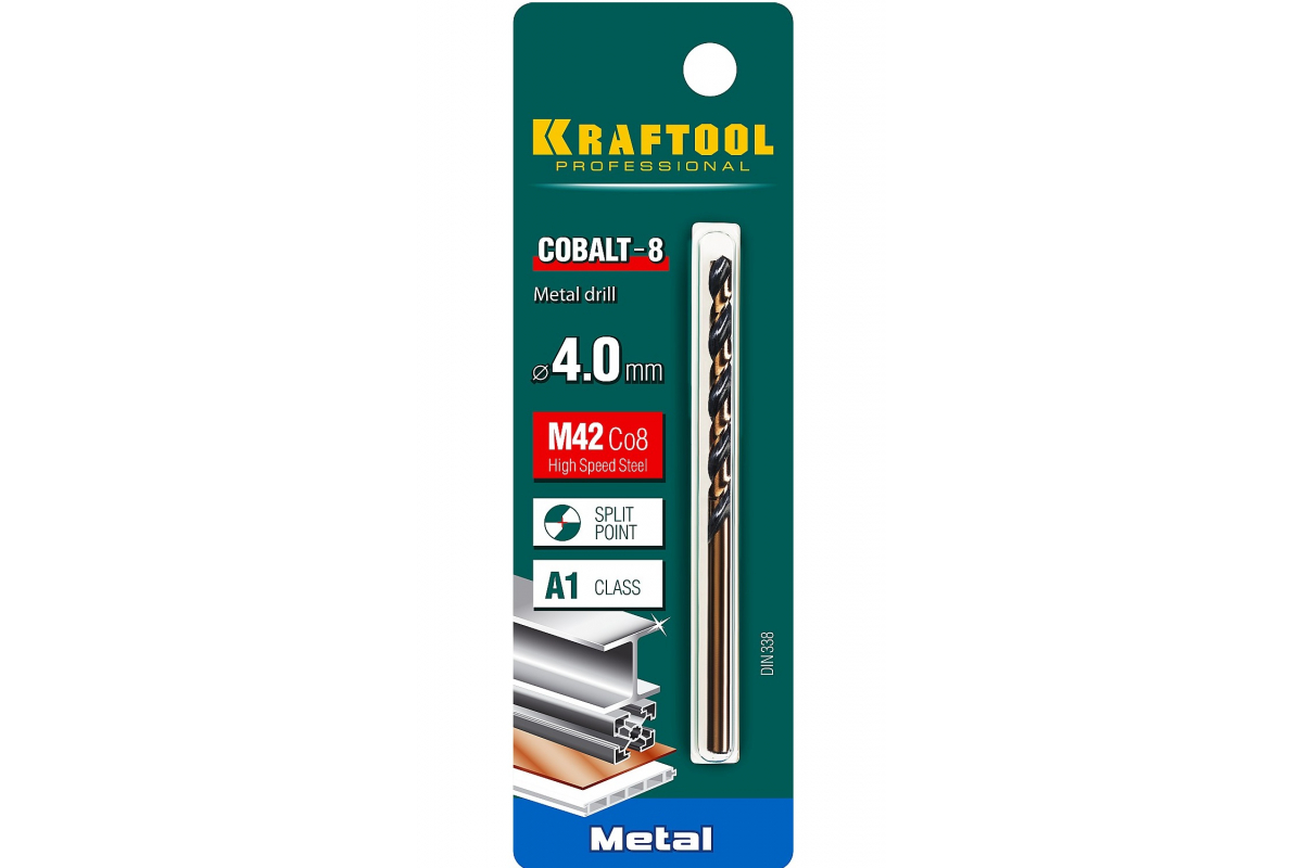 фото Сверло по металлу kraftool cobalt 4.0 х75мм, hss-co(8%) , сталь м42(s2-10-1-8)