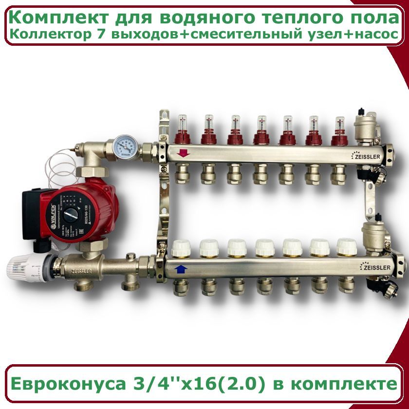 Комплект для водяного теплого пола до 110 кв/м 7 вых ZEISSLER COMBI-AM-ZMG-ZCS0607s