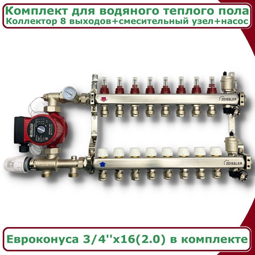 Комплект для водяного теплого поланасос до 130 квм 8 вых ZEISSLER COMBI-AM-ZMG-ZCS0608s 23810₽