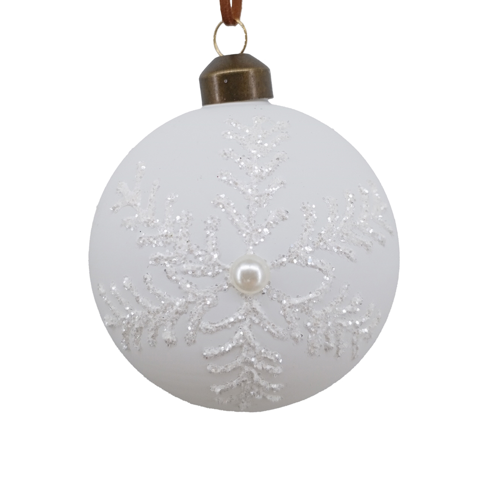 

Шар на ель стеклянный "Скандинавская" d80мм 4шт HAP 12377 белый матовый со снежинкой