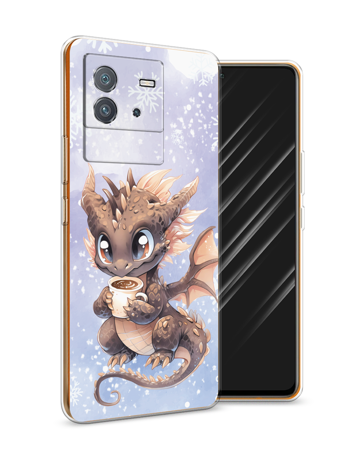 

Чехол Awog на Vivo iQOO Neo6 "Дракончик с кружкой тёмный", Бежевый;розовый;серый, 266850-1