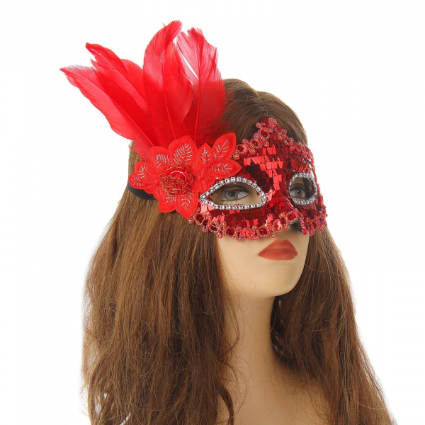Карнавальная маска Sima-land Леди с пером, красная
