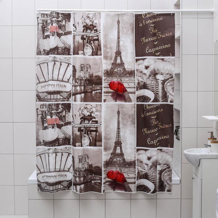 Штора для ванной комнаты Доляна «Париж ретро», 180x180 см, EVA, цвет белый