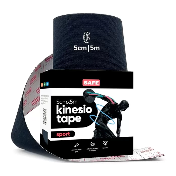 фото Кинезио тейп для тела safespot kinesiology body tape sport (5см*5м), глубокий чёрный