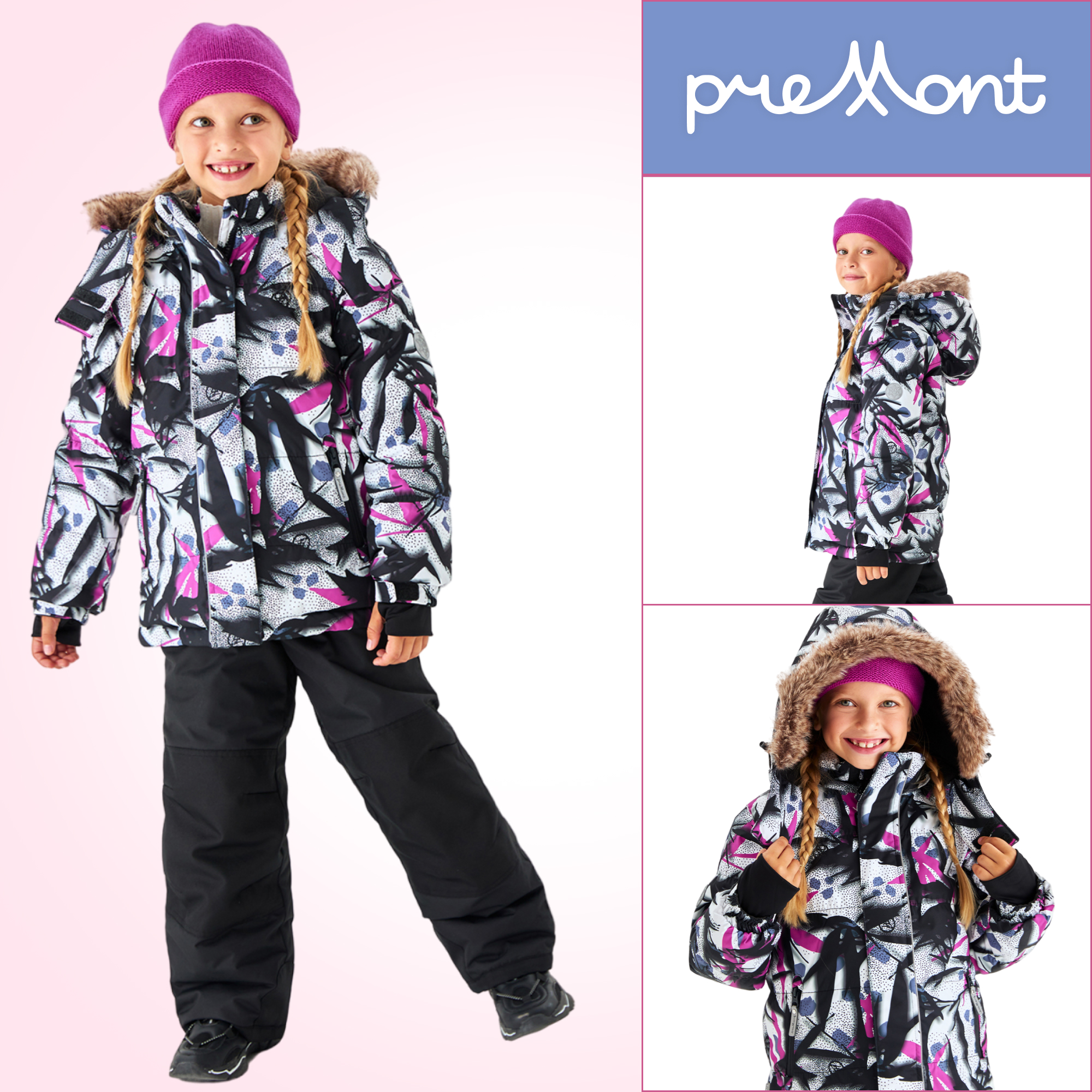 Комплект верхней одежды детский Premont WP312712 белый черный фуксия 128 8999₽