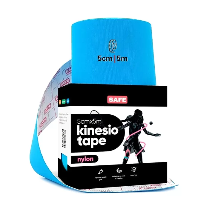 фото Кинезио тейп для тела safespot kinesiology body tape nylon (5см*5м), голубой