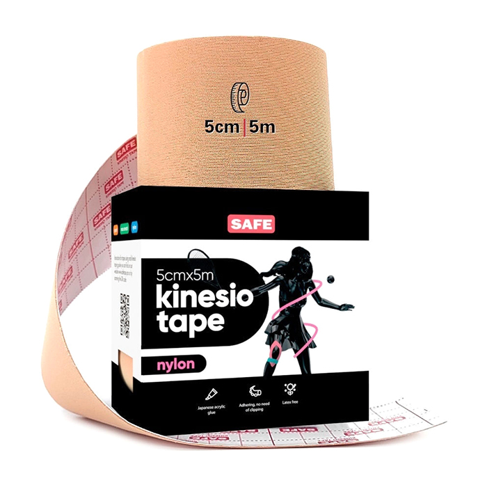 Кинезио тейп для тела SAFESPOT Kinesiology Body Tape Nylon (5см*5м), Телесный