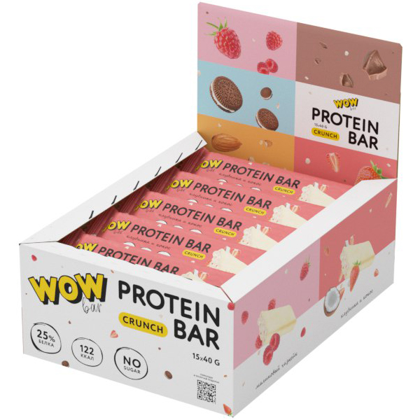 Протеиновые батончики WOWBAR Protein Bar Crunch клубника-кокос 15 шт х 40 г 1485₽