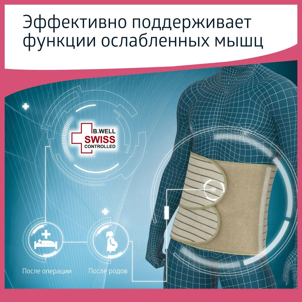 

Бандаж B.Well, W-422 на брюшную стенку с двойной застежкой, материал Care, бежевый, W-422