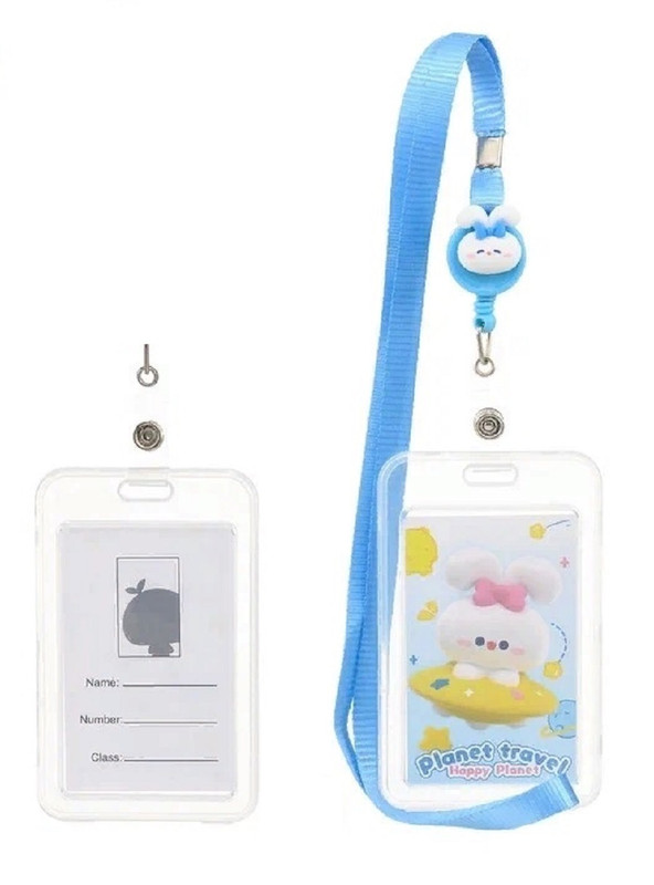 

Бейдж вертикальный MC-Basir Зайчик с рулеткой-ретрактором, с голубой лентой 11х6.8 см, МС-6316