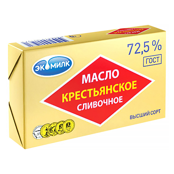 фото Сливочное масло экомилк крестьянское 72,5% бзмж 180 г