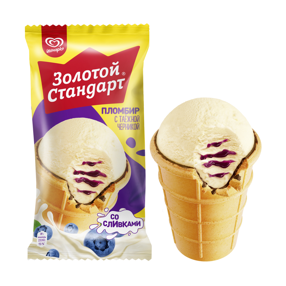 Мороженое пломбир Золотой Стандарт с таежной черникой  89 г