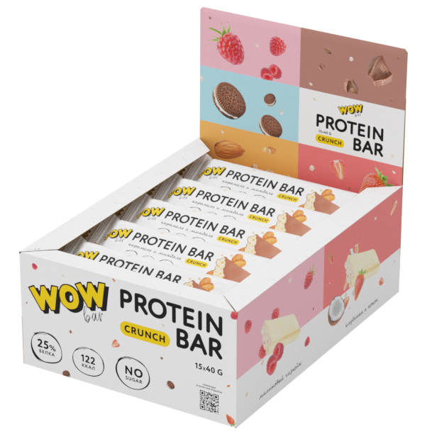 Протеиновые батончики WOWBAR Protein Bar Crunch карамель и миндаль 15 шт х 40 г 1485₽