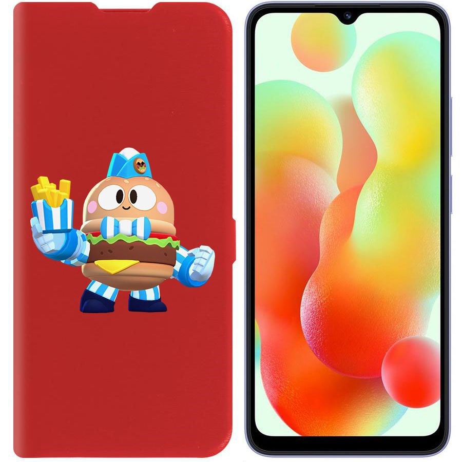 

Чехол-книжка Krutoff Eco Book для Xiaomi Redmi 12C Brawl Stars-Бургер Лу (красный)
