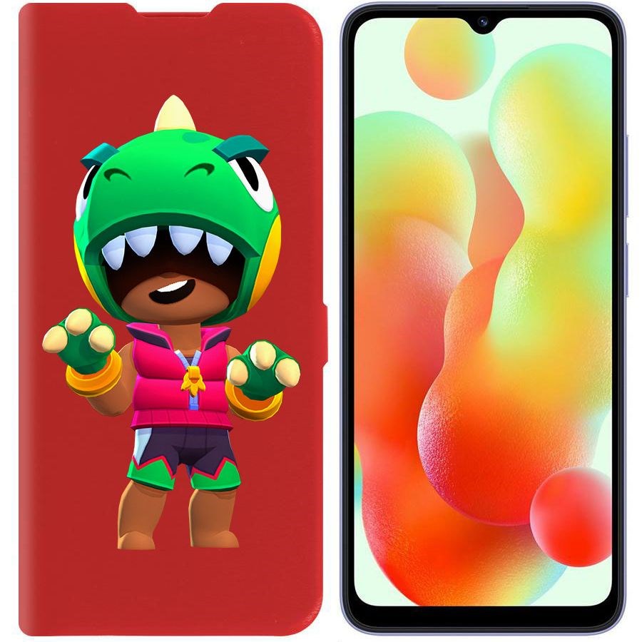 

Чехол-книжка Krutoff Eco Book для Xiaomi Redmi 12C Brawl Stars-Дино Леон (красный)