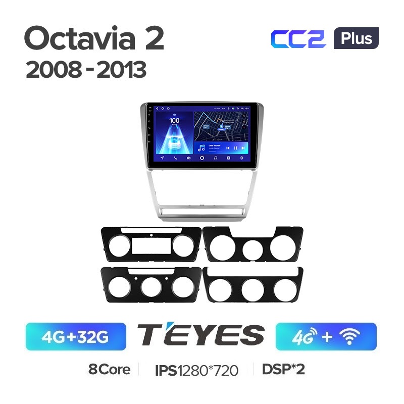 Автомобильная магнитола Teyes CC2 Plus 4/32Гб Skoda Octavia 2 A5 2008-2013 ANDROID