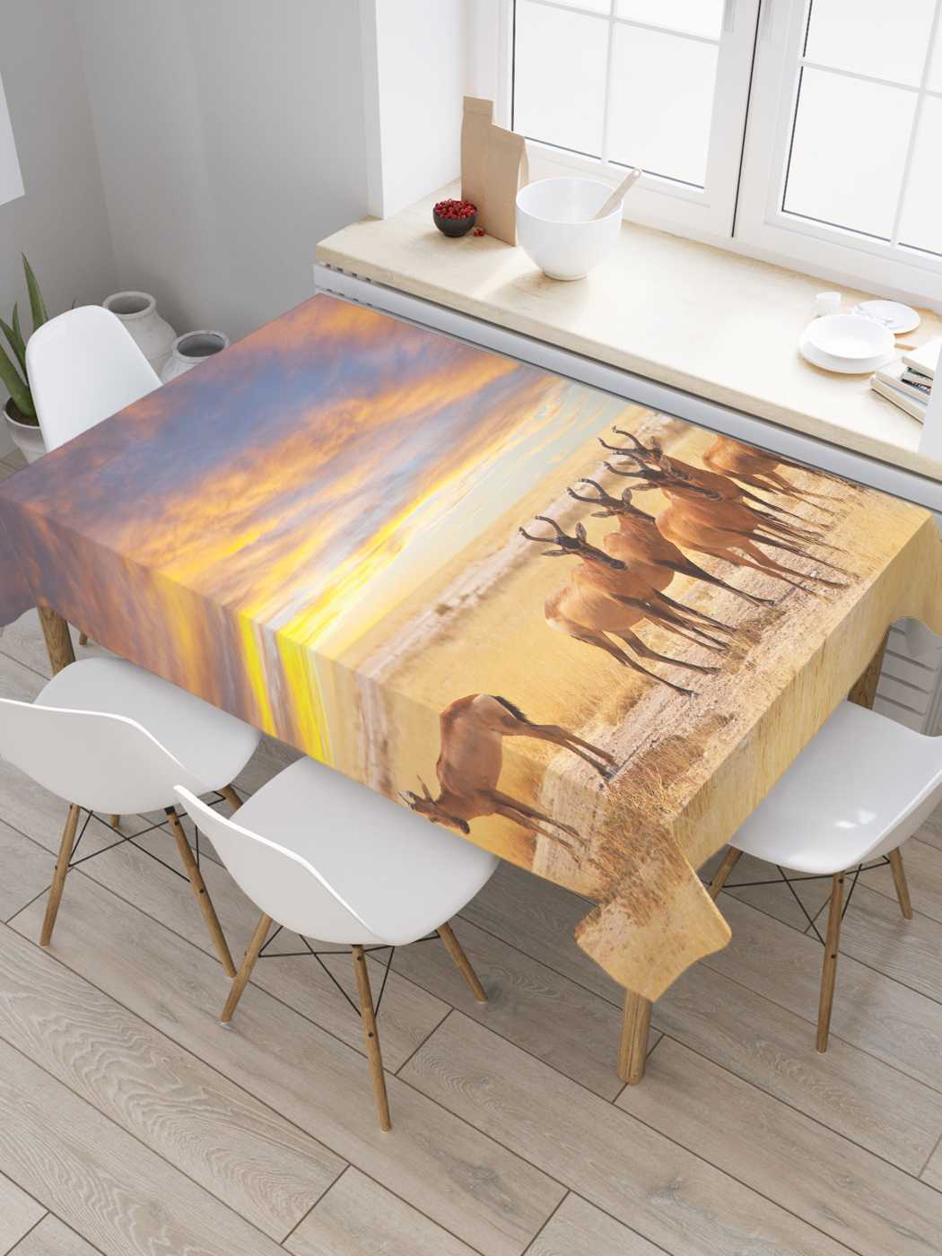 

Скатерть прямоугольная JoyArty "Пустынные олени" из сатена, 180x145 см, Красный, Пустынные олени