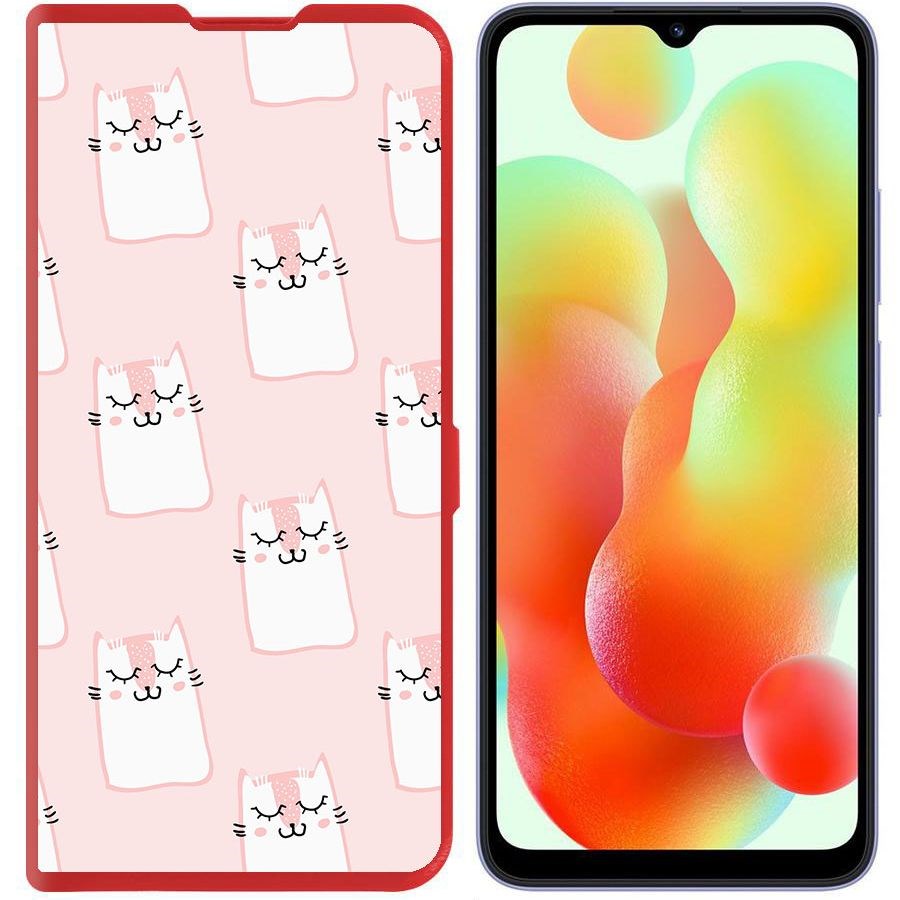 

Чехол-книжка Krutoff Eco Book для Xiaomi Redmi 12C Котики паттерн (красный)