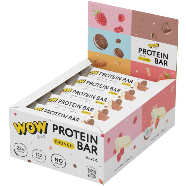 Протеиновые батончики WOWBAR Protein Bar Crunch сливочное печенье 15 шт х 40 г 1485₽