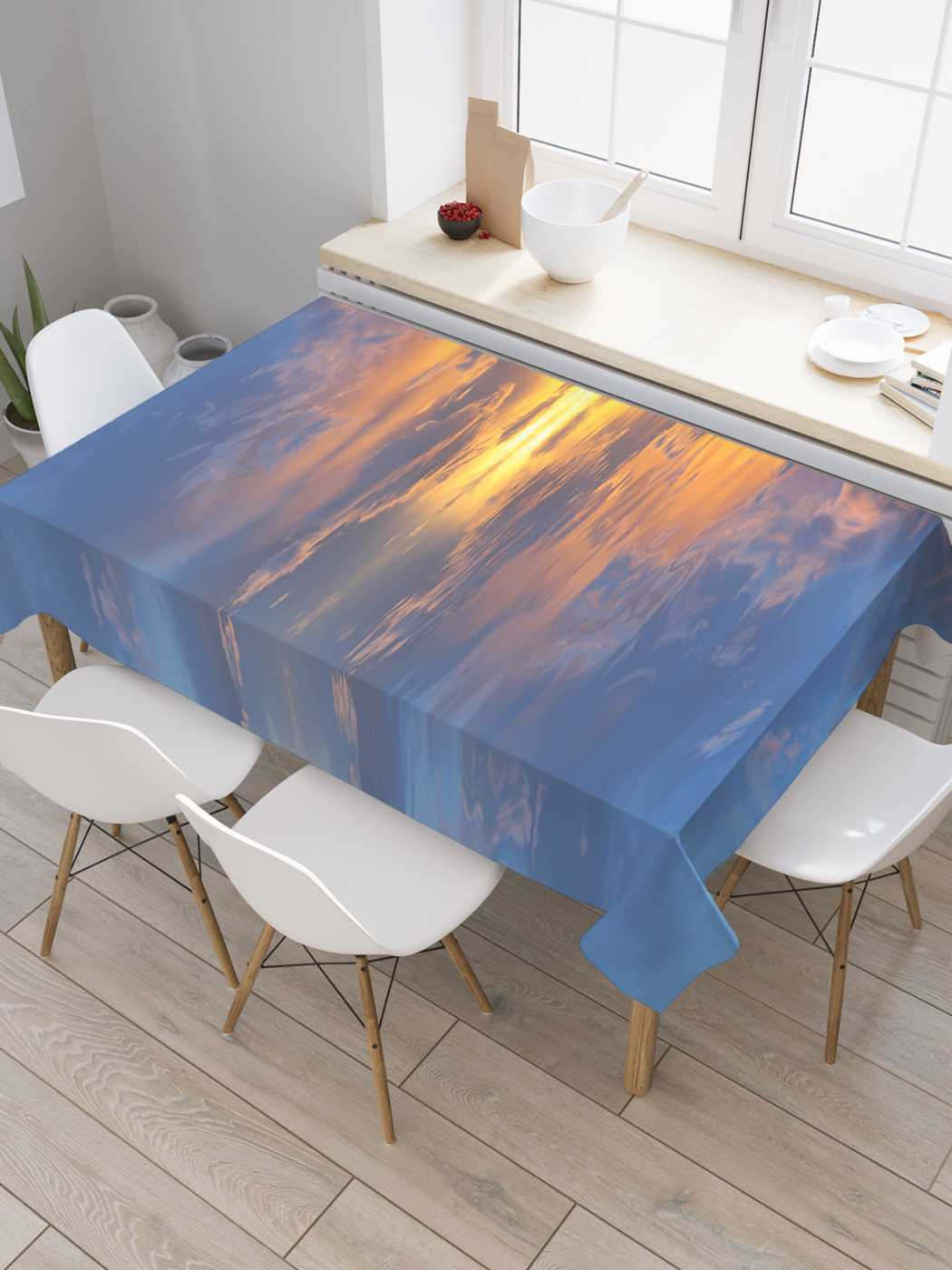 

Скатерть прямоугольная JoyArty "Между небом и морем" из сатена, 180x145 см, Синий, Между небом и морем