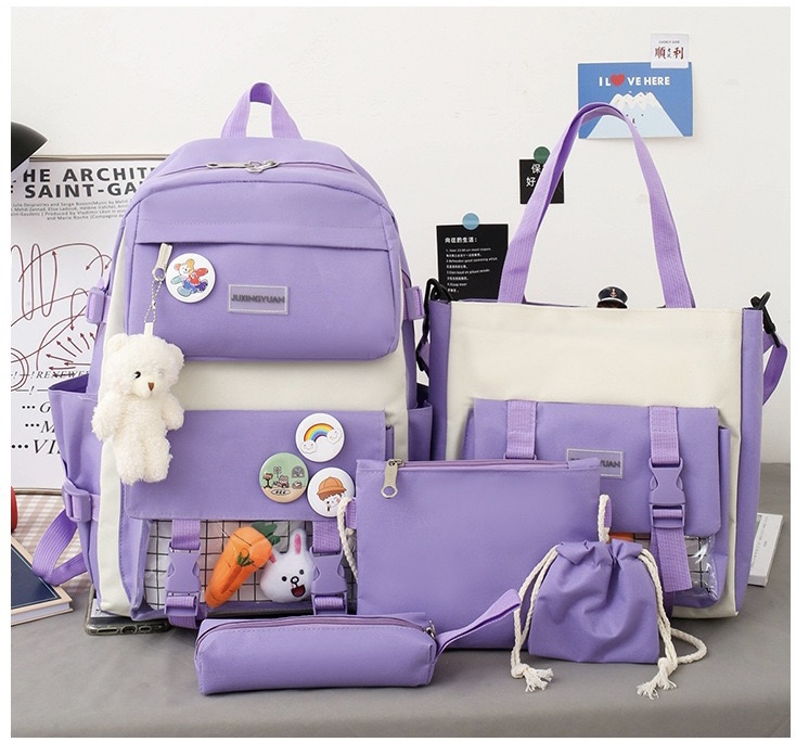 Рюкзак RAFL для девочки школьный комплект 5 в 1 портфель фиолетовый рюкзак школьный grizzly 13 анатомический фиолетовый rg 464 3 1