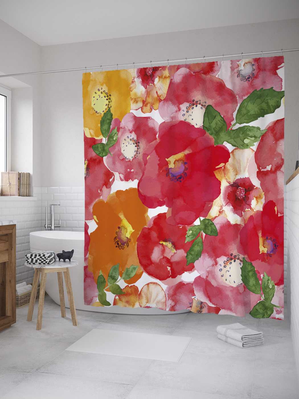 

Штора для ванной JoyArty "Абстракция цветочной композиции" из сатена, 180х200 см, Белый