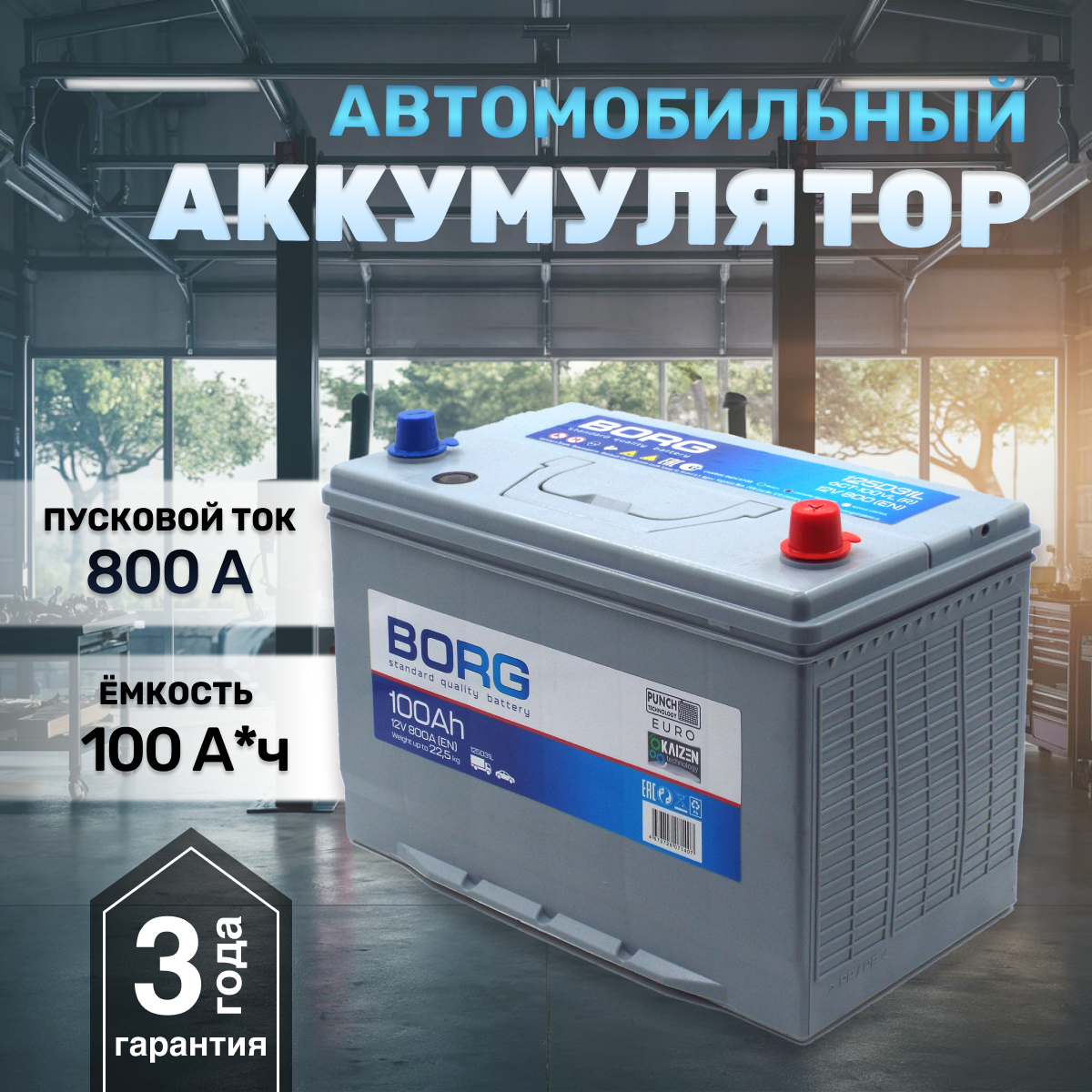 Аккумулятор автомобильный BORG Standard Asia 100Ач 125D31L 306x175x225 Обратная полярность