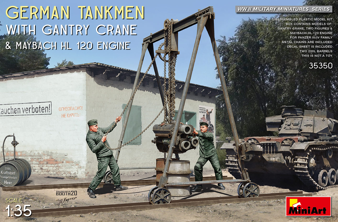 

Сборная модель MiniArt 1/35 Немецкие танкисты с козловым краном и двигателем Maybach HL120