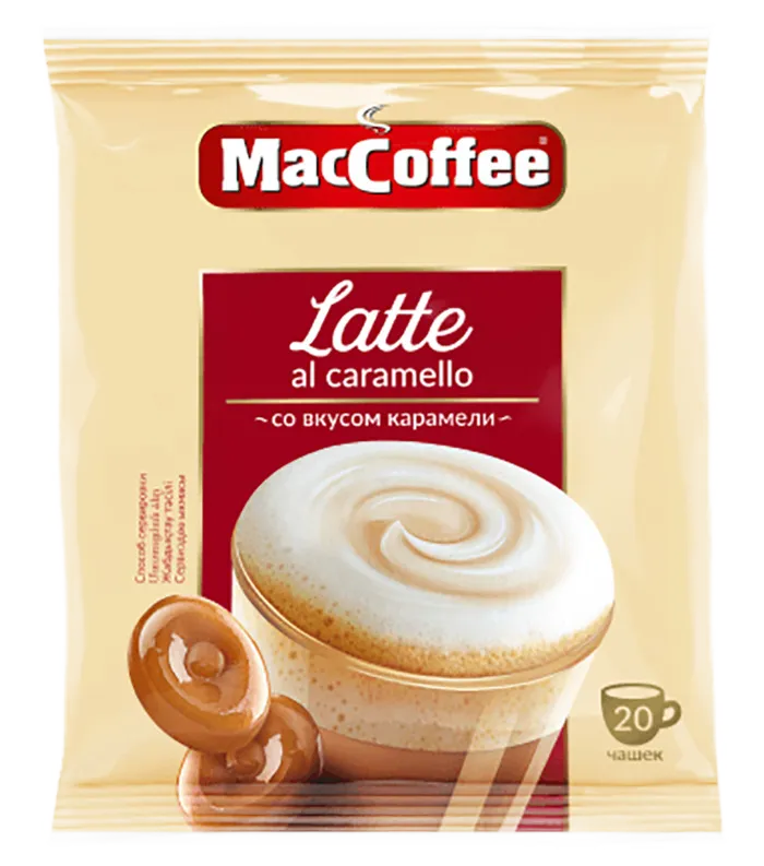 Кофейный напиток MacCoffee Latte al Caramello со вкусом карамели, 20 пакетиков по 22г